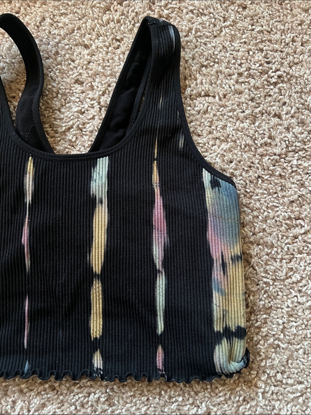 Spiritual Gangster Black Ribbed Crop Tank Top with Tie-Dye Stripes - Picture 4 of 8